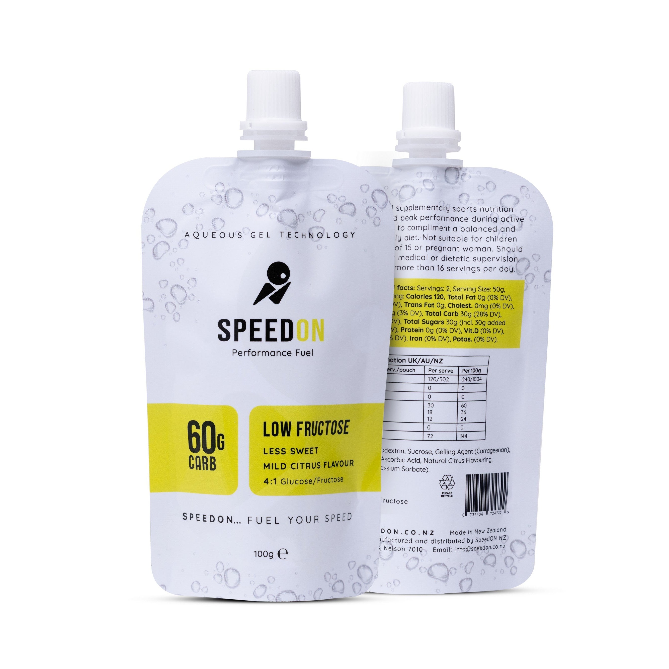 SpeedON Mild Citrus Low Fructose Gel Front & Back