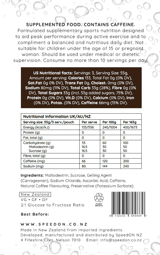 SpeedOn Expresso Caffeinated Gel - back label
