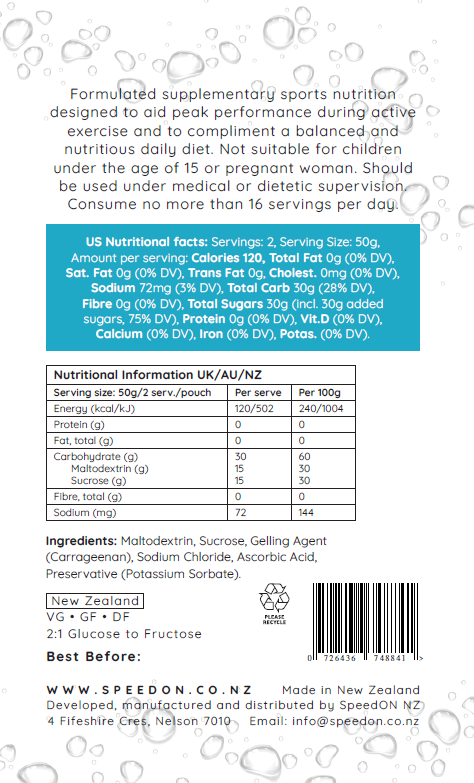 SpeedON Nude Flavour — nutrition label