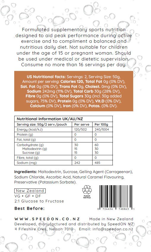 SpeedON Salted Caramel back label