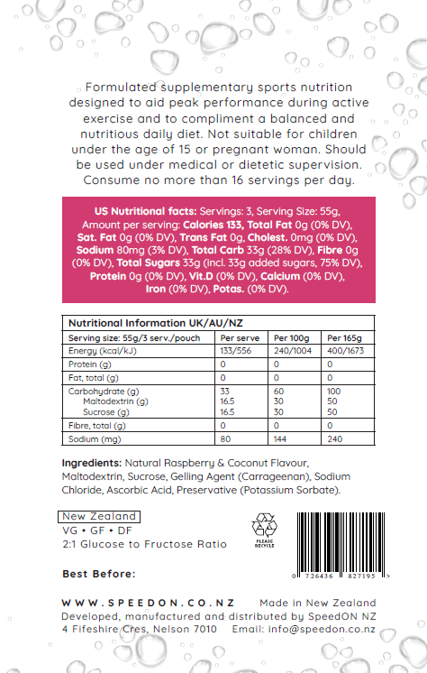 SpeedON Raspberry Lamington back label